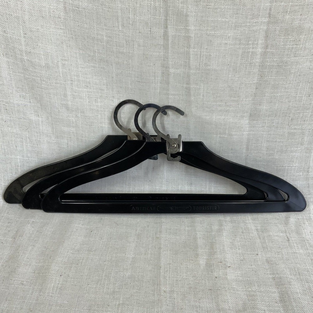 Vintage American Tourister Black Plastic Hanger Metal‎ Hook Lot Of 3